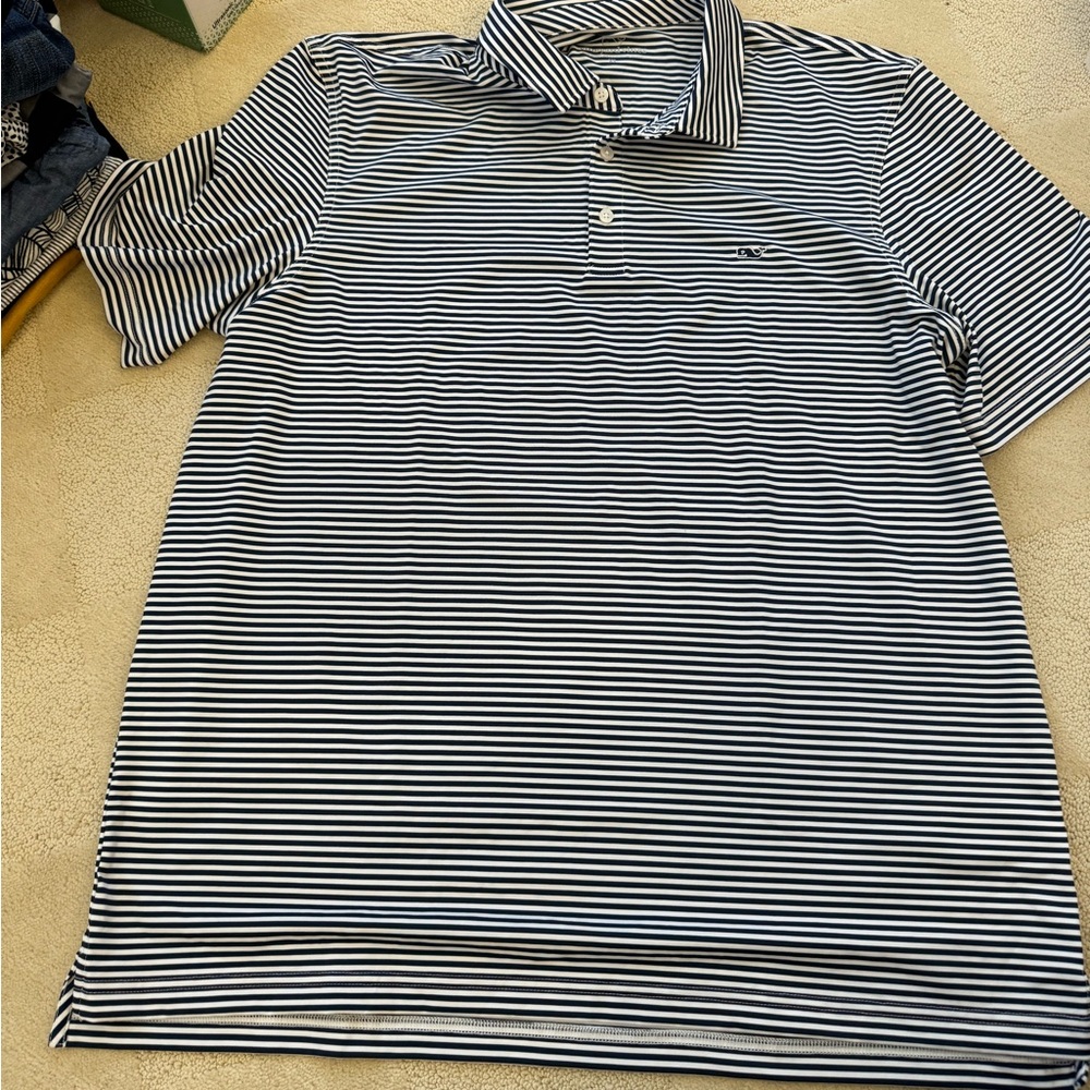 Vineyard Vines Black & White Stripe NEW XL Polo Moisture Wicking